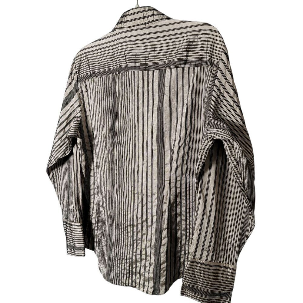 Chico's Metallic Silk Blend Striped Long Sleeve Button Up Work Shirt Size 1 M - Picture 5 of 10